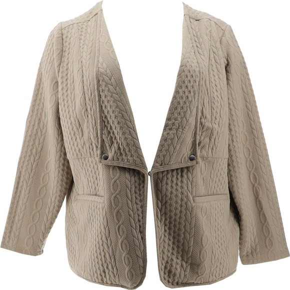DG2 Diane Gilman Women's Large Cable Knit French Terry Easy Jacket Sage Brown - Picture 1 of 3